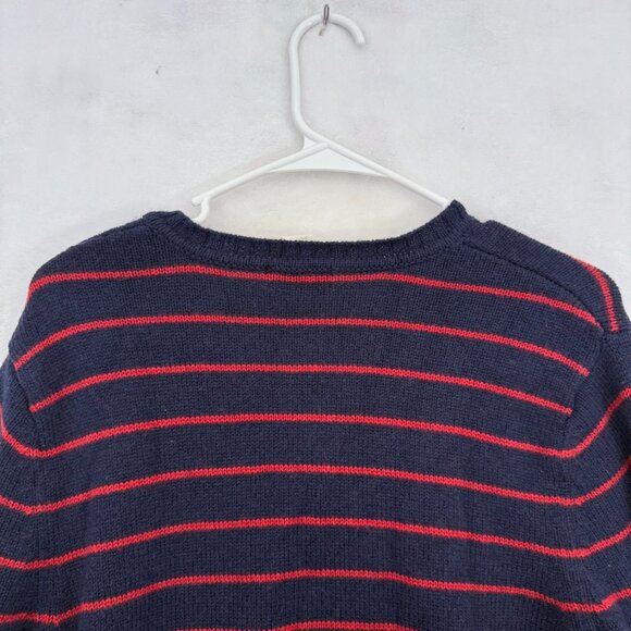 Patagonia Sweater Mens M Blue Stripe Lambswool Blend V Neck Pullover Stretch - Picture 9 of 9